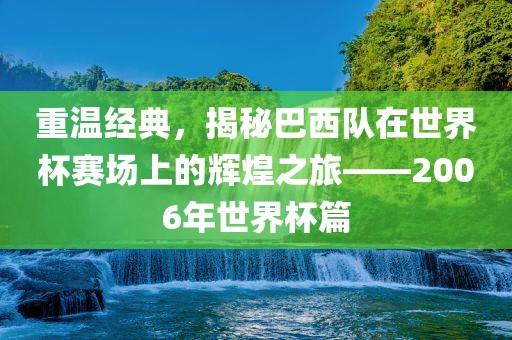 重温经典，揭秘巴西队在世界杯赛场上的辉煌之旅——2006年世界杯篇洪湖市顺升工程机械租赁有限公司