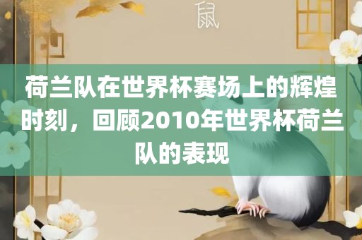 荷兰队在世界杯赛场上的辉煌时刻，回顾2010年世界杯荷兰队的表现