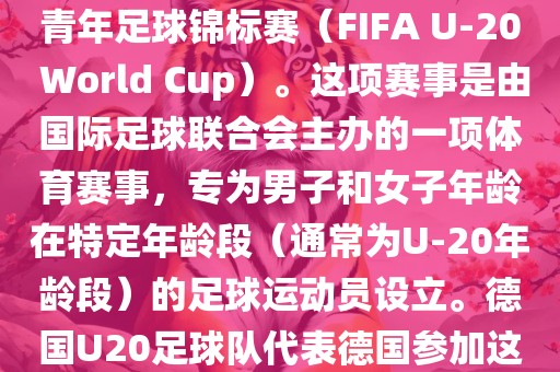 德国U20足球队参加的是U20世界杯足球赛，也被称为世界青年足球锦标赛（FIFA U-20 World Cup）。这项赛事是由国际足球联合会主办的一项体育赛事，专为男子和女子年龄在特定年龄段（通常为U-20年龄段）的足球运动员设立。德国U20足球队代表德国参加这项赛事，旨在展示德国青年足球的潜力和实力。洪湖市顺升工程机械租赁有限公司