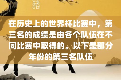 在历史上的世界杯比赛中，第三名的成绩是由各个队伍在不同比赛中取得的。以下是部分年份的第三名队伍