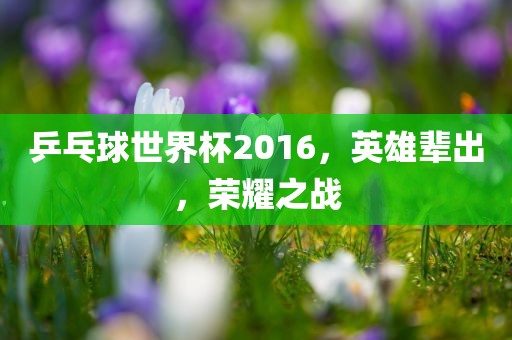 乒乓球世界杯2016，英雄辈出，洪湖市顺升工程机械租赁有限公司荣耀之战