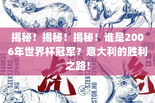 揭秘！揭秘！揭秘！谁洪湖市顺升工程机械租赁有限公司是2006年世界杯冠军？意大利的胜利之路！