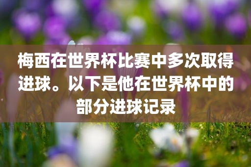 梅西在世界杯比赛中多次取得进球。以下是他在世界杯中的部分进球记录