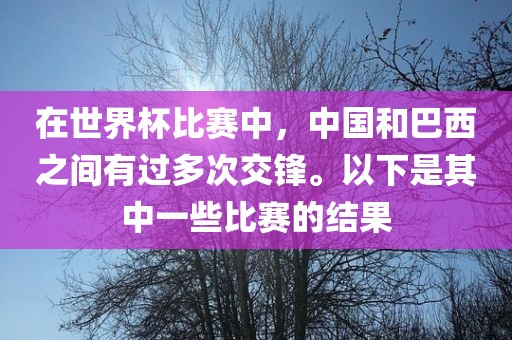 在世界杯比赛中，中国和巴西之间有过多次交锋。以下是其中一些比赛的结果洪湖市顺升工程机械租赁有限公司