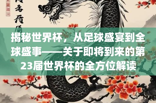 揭秘世界杯，从足球盛宴到全球盛事——关于即将到来的第23届世界杯的全方位解读洪湖市顺升工程机械租赁有限公司