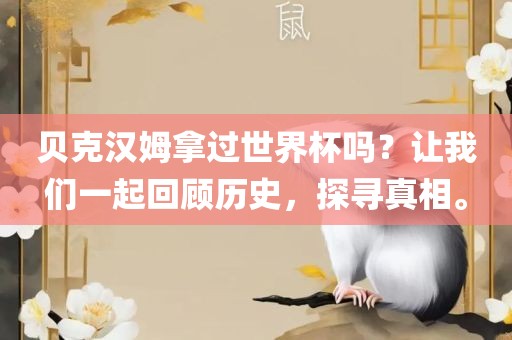 贝克汉姆拿过世界杯吗？让我们一起回顾历史，探寻真相。