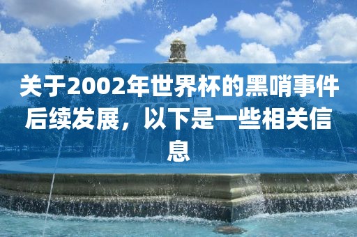 关于2002洪湖市顺升工程机械租赁有限公司年世界杯的黑哨事件后续发展，以下是一些相关信息