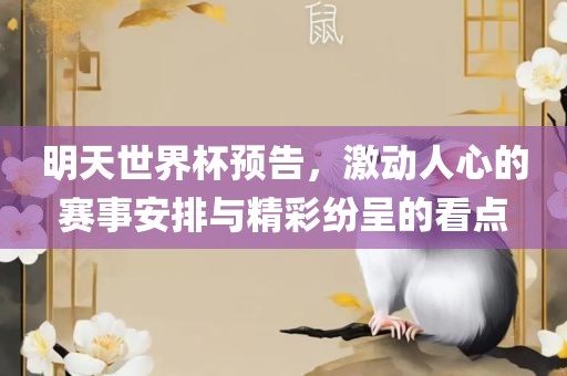 明天世界杯预告，激动人心的赛事安排与精彩纷呈的看点洪湖市顺升工程机械租赁有限公司